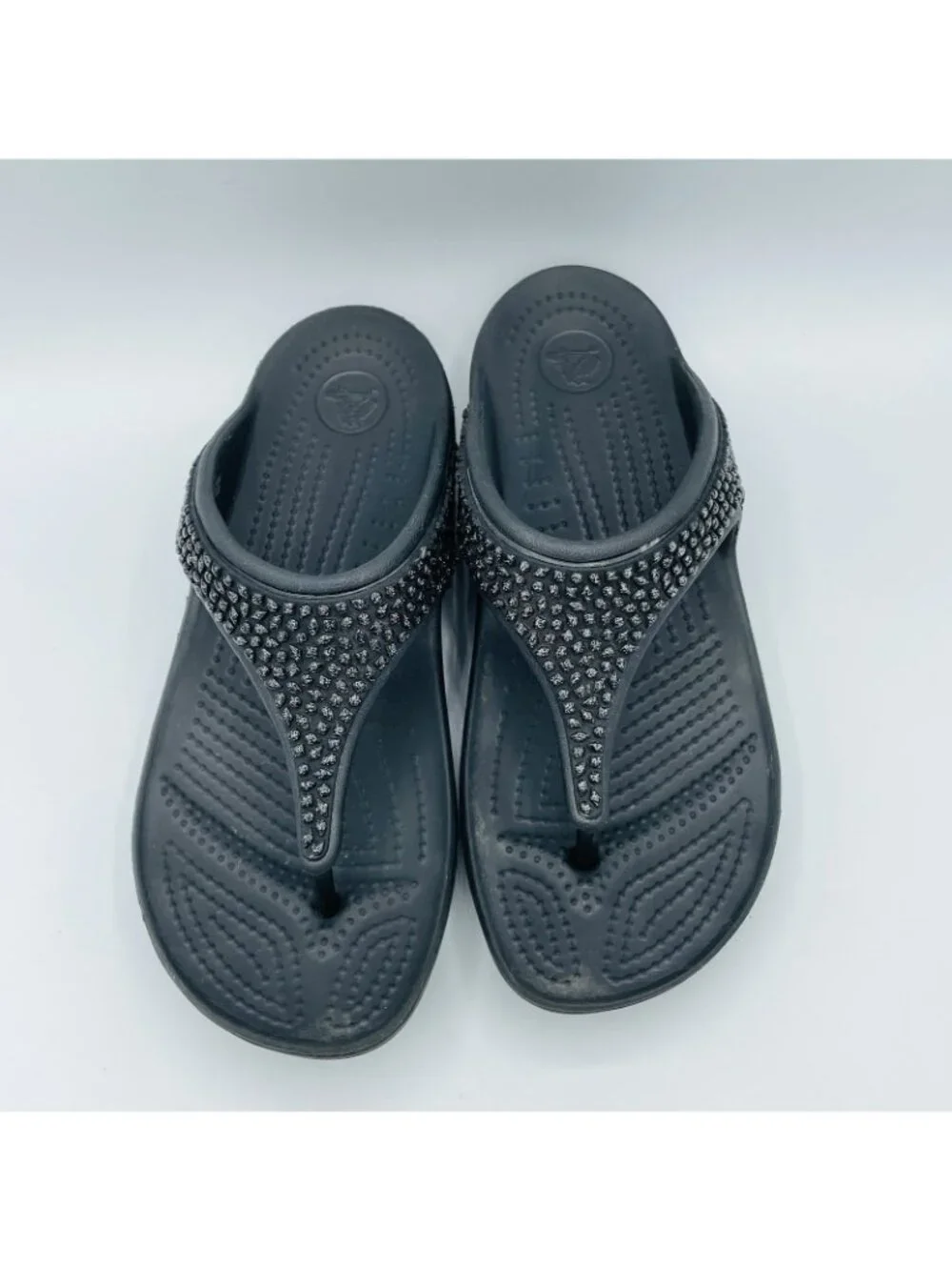 Crocs Shoes Womens Size 7 Black Slip On Thong Sandals Comfort Lightweight - Picture 5 of 11
